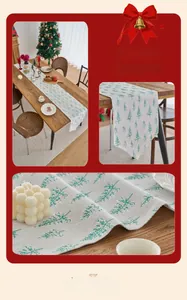 Detail of double-layer table runner featuring gold-stamped Christmas tree pattern