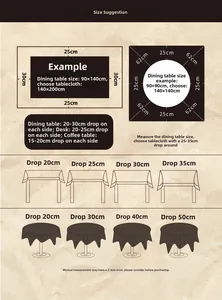 Size suggestion chart for jacquard tablecloths with rectangular and round dimension guides