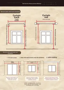 Detailed measurement guide for floral curtains showing rod and rail sizing instructions