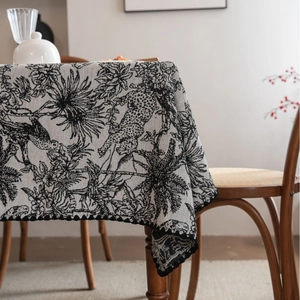 American Retro Jacquard Floral Tablecloth Rectangular Polyester Cotton Blend Embroidered Scalloped Edge Table Cover For Dining Room Decor