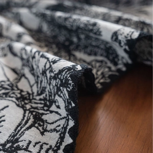 Classic black and white Toile de Jouy jacquard tablecloth with French pastoral scenery