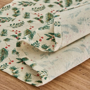 French country style Christmas napkins with green maple leaf and red berry prints