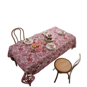 Rectangular red and white floral jacquard tablecloth for Christmas festive dining decor