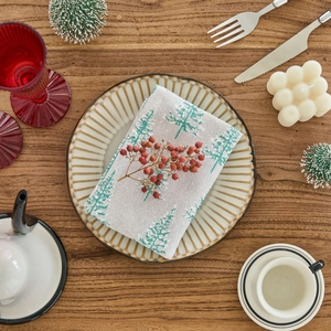 Christmas Tree Printed Cotton Blend Napkins With Bronzing Detail For Holiday Dining Table Decoration Festive Tableware