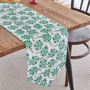 Christmas Table Runner Bronzing Cotton Linen Blend Rustic Dining Decor Holiday Party Tablecloth With Botanical Patterns