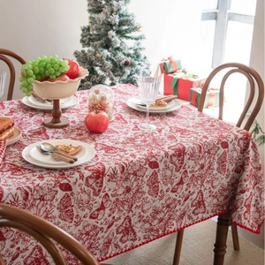 Christmas Red Butterfly Floral Jacquard Tablecloth Vintage French Style Rectangular Table Cloth For Holiday Dining Decor