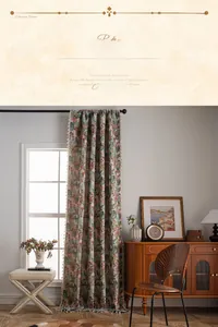 Detail of Jacquard floral and butterfly pattern curtain with handmade curved tassels