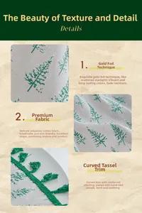 Detailed macro view of pine tree print on breathable cotton linen fabric with gold foil
