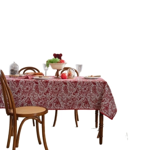 Rectangular tablecloth with festive red floral and butterfly jacquard patterns