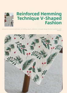 Detail of Christmas table runner with reinforced edges and festive pine needle pattern