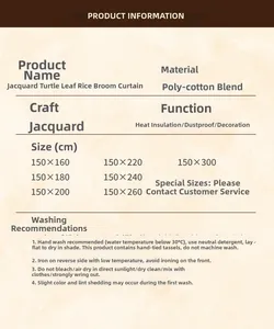 Detail chart of jacquard bird floral curtains showing material specs and sizing info