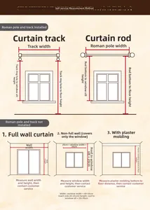 Detailed measurement guide for window curtains showing rod and track width sizing