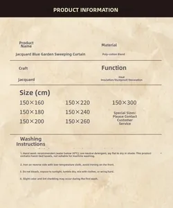 Infographic showing specifications of floral jacquard curtains with cotton blend fabric details