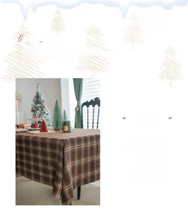 Détail d'une nappe épaisse à carreaux marron café avec texture laineuse pour décor de Noël
