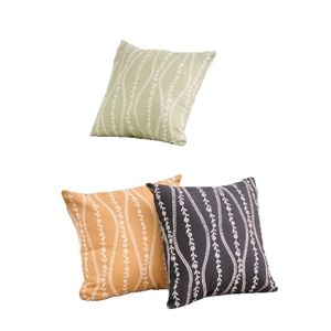 Set of 3 modern square pillow covers with white vine patterns in green, yellow and black