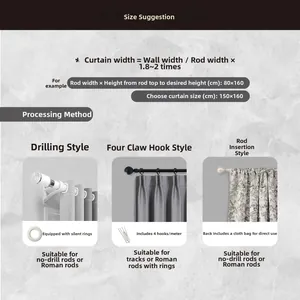 Detailed size guide and measurement instructions for jacquard curtains with fabric options
