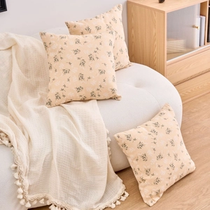 Floral cotton linen square pillow covers set of three for modern sofa decoration
