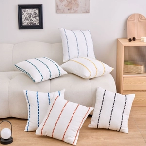 Set of 6 geometric embroidered cotton linen square cushion covers for sofa decor