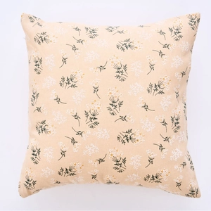 Floral cotton linen square pillow cover with yellow and white flowers on beige fabric