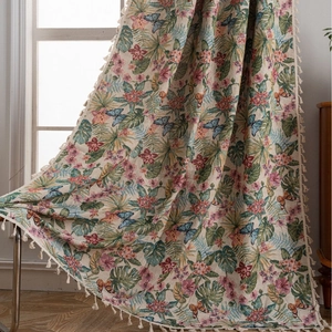 American Retro Jacquard Floral Butterfly Print Semi-Blackout Curtain With Tassels For Living Room Bedroom Home Decor
