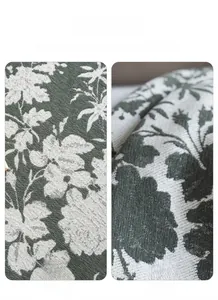 Double-sided floral jacquard fabric showing dark green and beige patterns on both sides