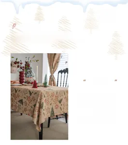 Detailed close-up of Jacquard Christmas tablecloth with gingerbread man and festive patterns