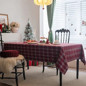 Christmas Red Plaid Tablecloth Thickened Woolen Feeling Checkered Dining Table Cloth For Holiday Party Home Kitchen Decor