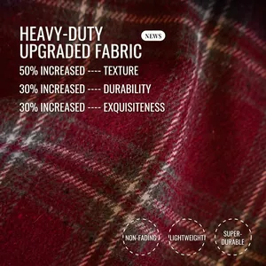 Thick burgundy and grey plaid wool tablecloth with a soft textured brushed finish