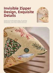 Dettaglio della cerniera invisibile e del tessuto jacquard spesso del cuscino natalizio