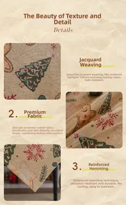 Detail view of jacquard gingerbread man tablecloth with reinforced edges and fabric texture
