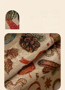 Detailed macro of festive pine cone jacquard fabric with gold metallic thread