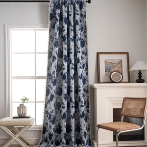 American Retro Floral Jacquard Curtain Tassels Polyester Cotton Semi Shading Window Treatment For Living Room Home Decor
