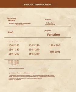 Detailed size chart for jacquard gingerbread man curtains with material specifications