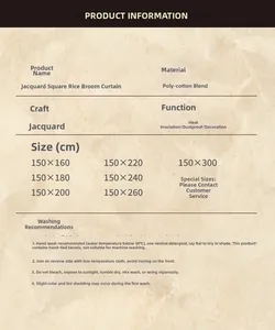 Detail guide showing size chart and washing care for red geometric jacquard curtain