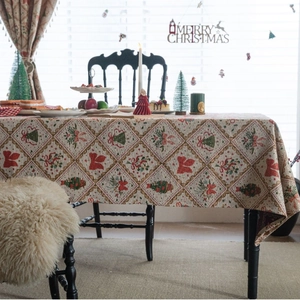 Christmas jacquard tablecloth with festive bells and red bow patterns for home dining