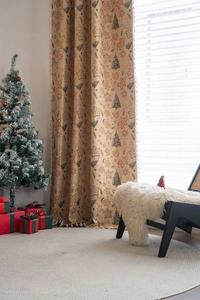 Detailed Christmas gingerbread man jacquard curtain with festive white tassel edges