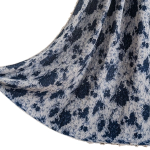 Blue rose floral jacquard curtain with lace border for a vintage American style home décor