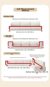 Detailed size measurement guide for Christmas jacquard sofa covers and slipcovers