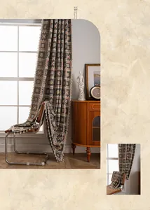 Detail of vintage geometric jacquard pattern with cream-white tassels on woven fabric