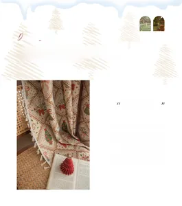 Close-up of Christmas jacquard fabric with metallic thread and snowflake bow patterns