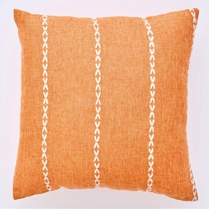 Federa per cuscino arancione moderna con strisce geometriche bianche ricamate a mano