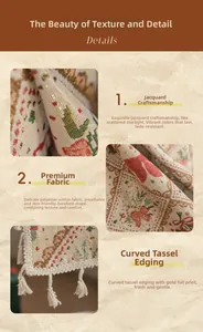 Detailed jacquard fabric texture with gold foil print and elegant scalloped fringe edges