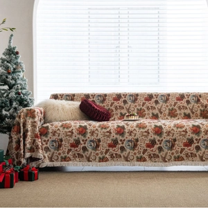 Vintage Christmas Jacquard Sofa Towel Thick Decorative Throw Blanket With Gold Silk Tassels Gingerbread Man Pattern For Home