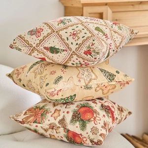 Fodera Per Cuscino Jacquard Natalizio Stile Americano Vintage Motivo Omino Di Pan Di Zenzero Fiocco Di Neve Per Divano Casa