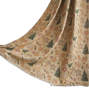 Christmas gingerbread man and tree jacquard curtain fabric with decorative fringe