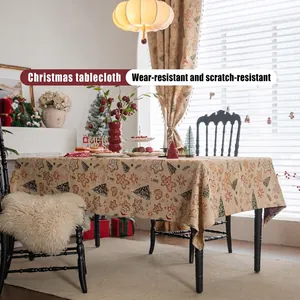 Christmas Jacquard Tablecloth Gold Thread Gingerbread Man Christmas Tree Pattern Rectangular Table Cover For Festive Dining Home Decor