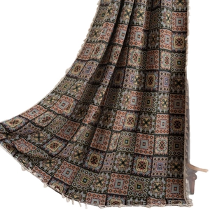 Bohemian geometric woven jacquard curtain with colorful retro squares and fringe