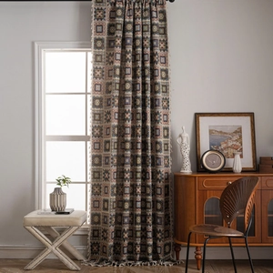 Bohemian geometric pattern curtain with white tassels for luxury home interior decoration