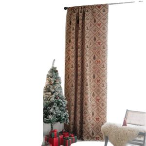 Christmas themed jacquard curtain with festive bow and tree pattern for kitchen windows