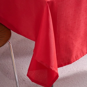 Festive red waterproof tablecloth with premium woven texture and neat stitched edges